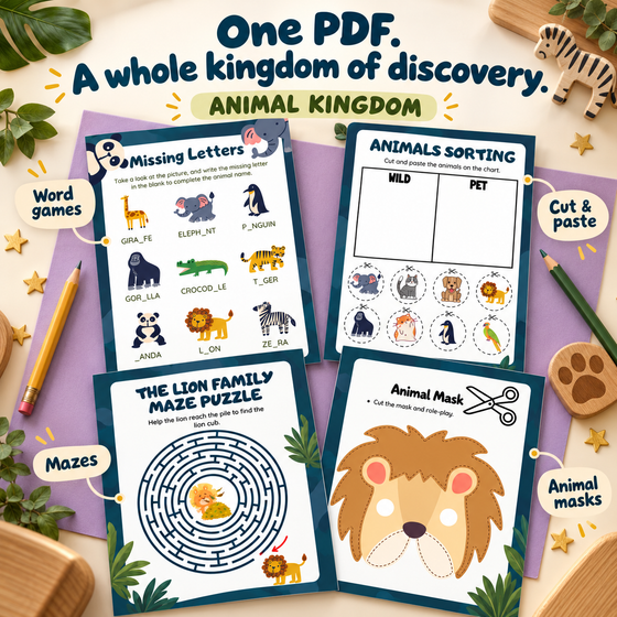 Animal Kingdom: Printable Animal Activity Book