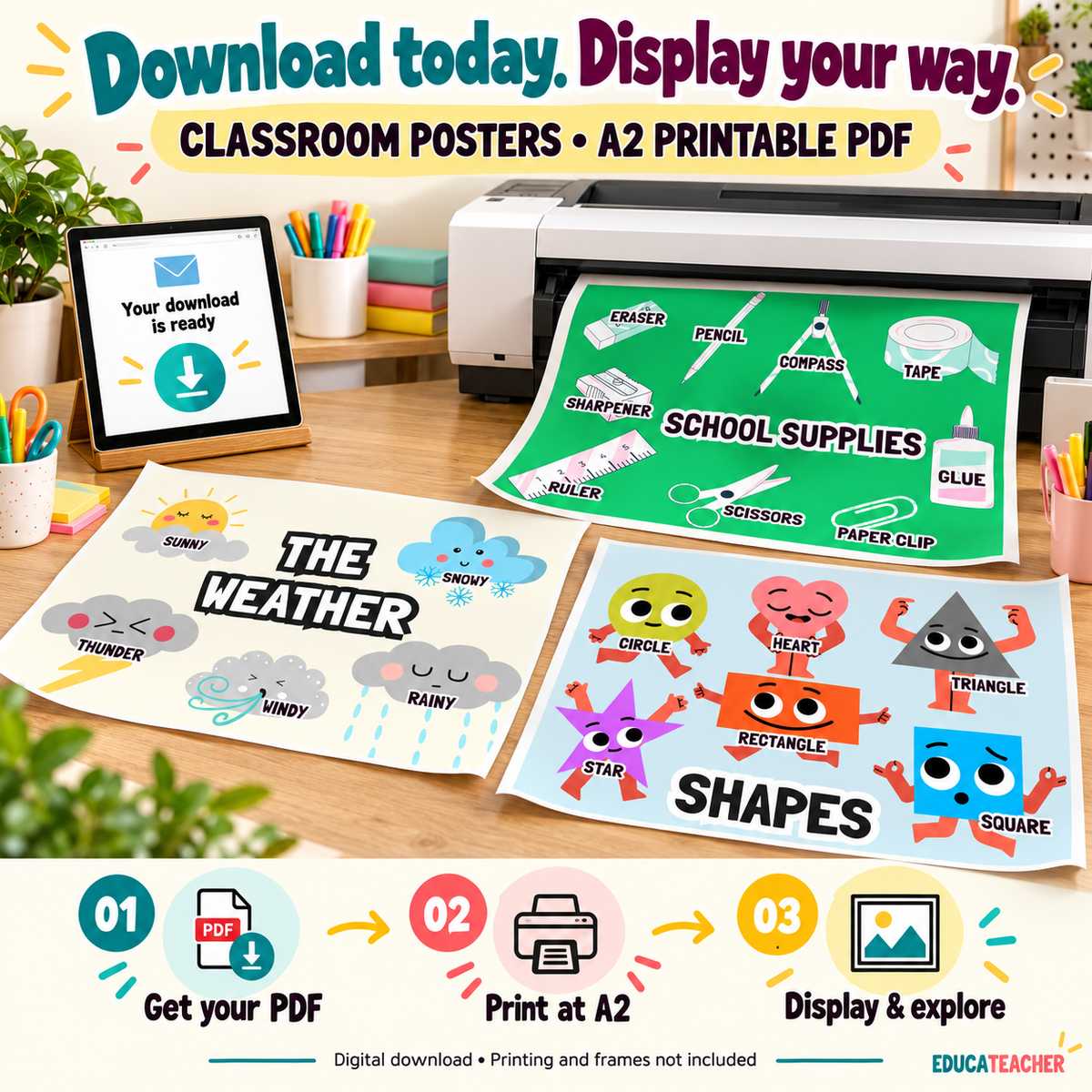 Cut and Glue Worksheets for Preschool | Kindergarten Classroom Posters Pack Educateacher Store
