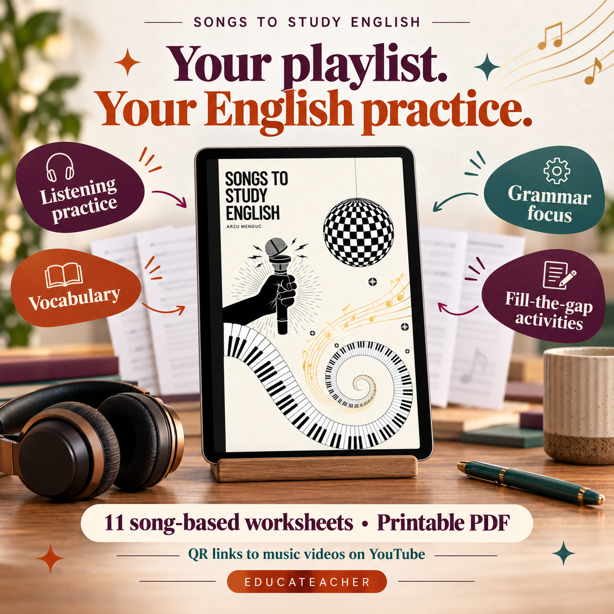 Song Lyric Worksheets | Cut and Paste Printables by Arzu Mengüç Educateacher Store