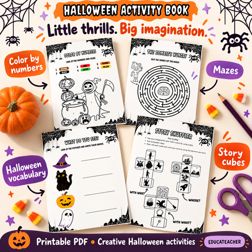 Halloween Activity Book | Creative Writing Workbook with Readings, Games & Pack Educateacher Store