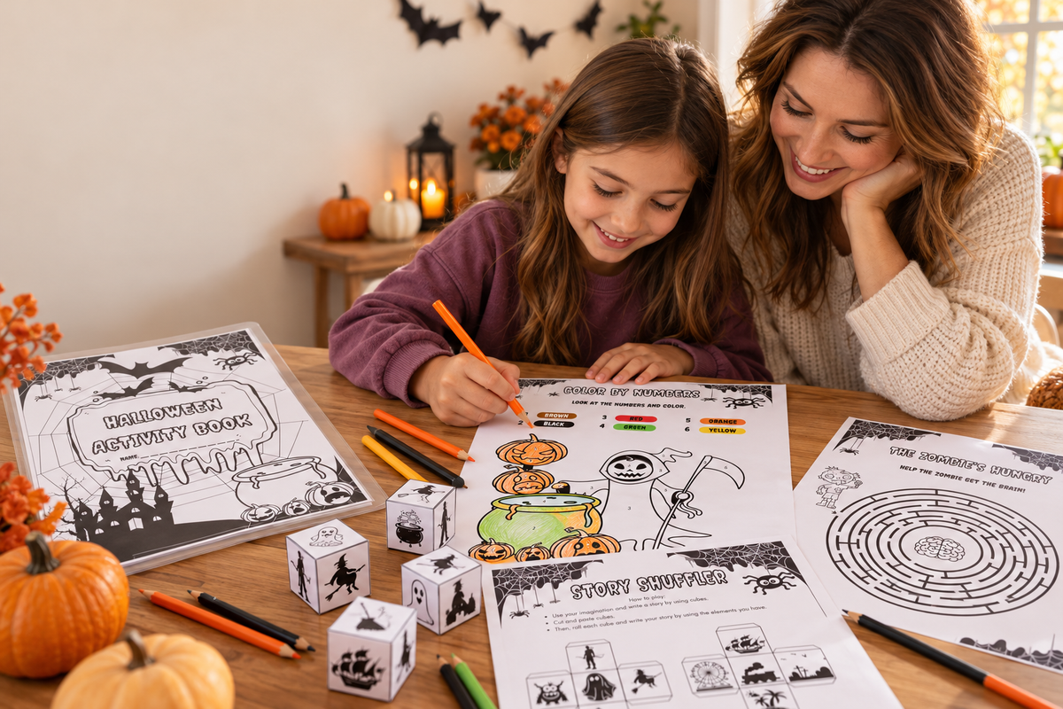 Halloween Activity Book | Creative Writing Workbook with Readings, Games & Pack Educateacher Store