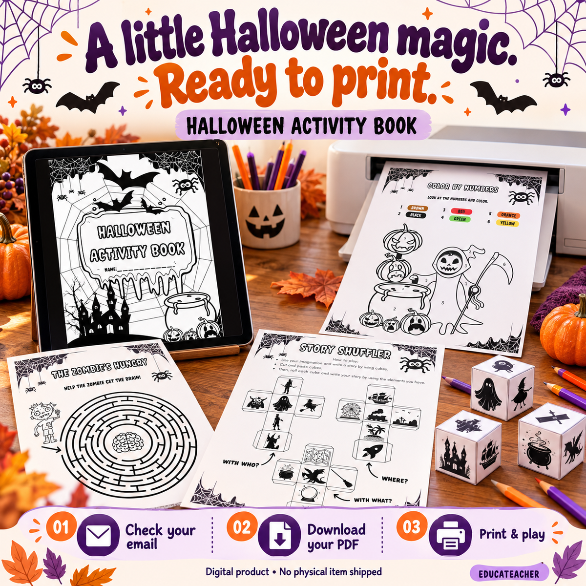 Halloween Activity Book | Creative Writing Workbook with Readings, Games & Pack Educateacher Store