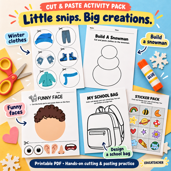 Cut and Paste Activity Pack: Printable Crafts & Worksheets