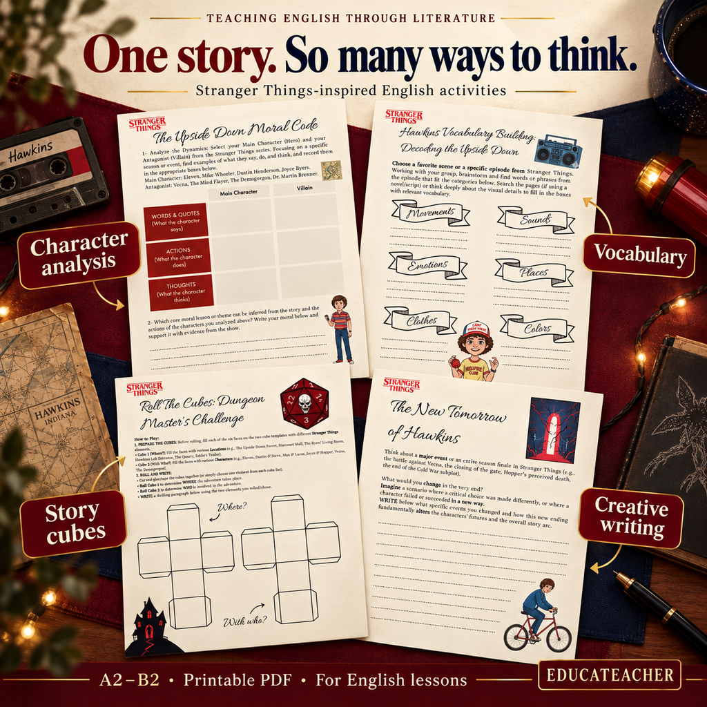 Stranger Things ESL Activities | Creative Writing Pack A2-B2 Educateacher Store