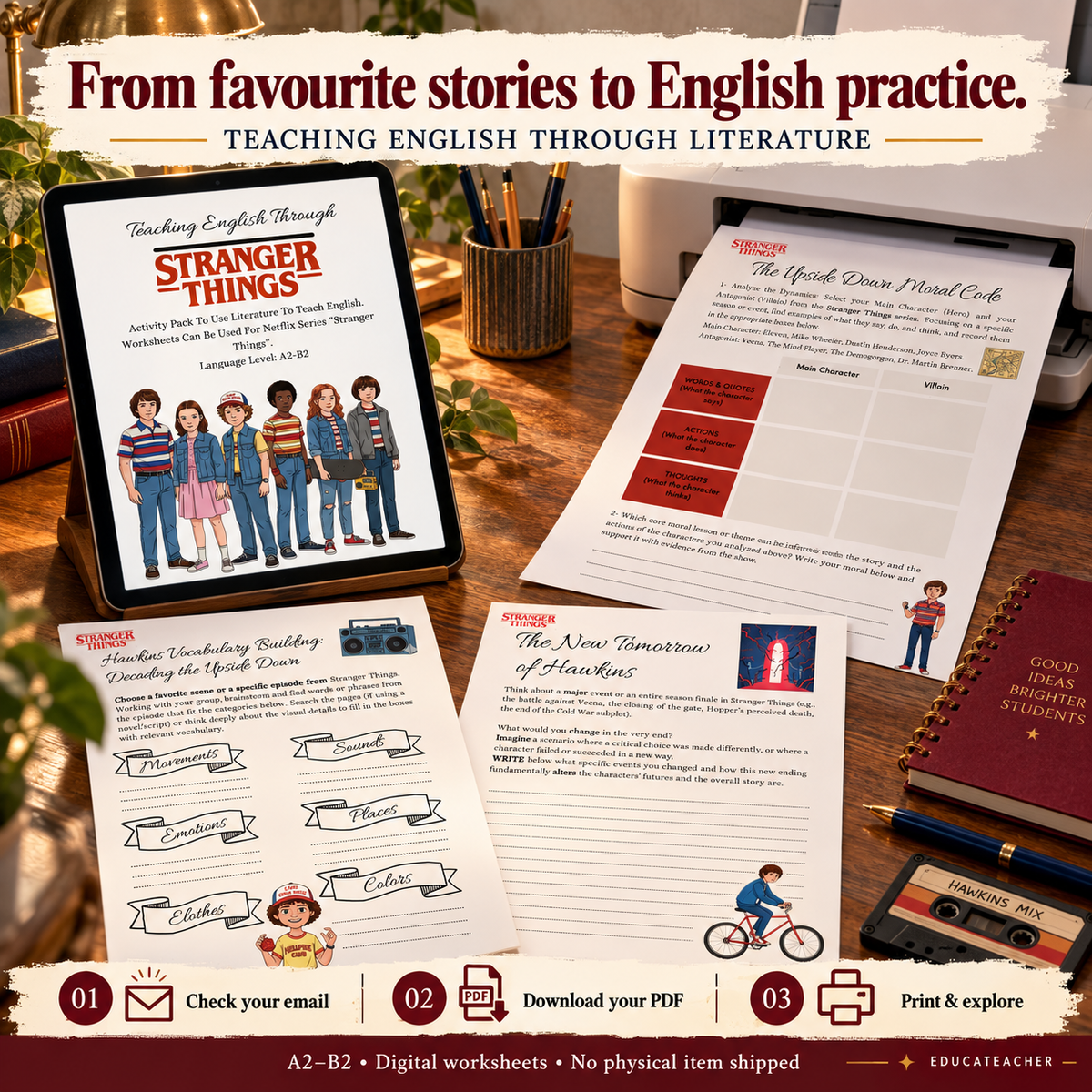 Stranger Things ESL Activities | Creative Writing Pack A2-B2 Educateacher Store